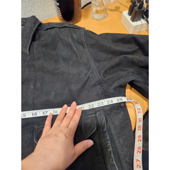 Men's‎ XL Suede Leather Bomber Jacket Black Distressed Cowhide Quilted Lining - Picture 13 of 13